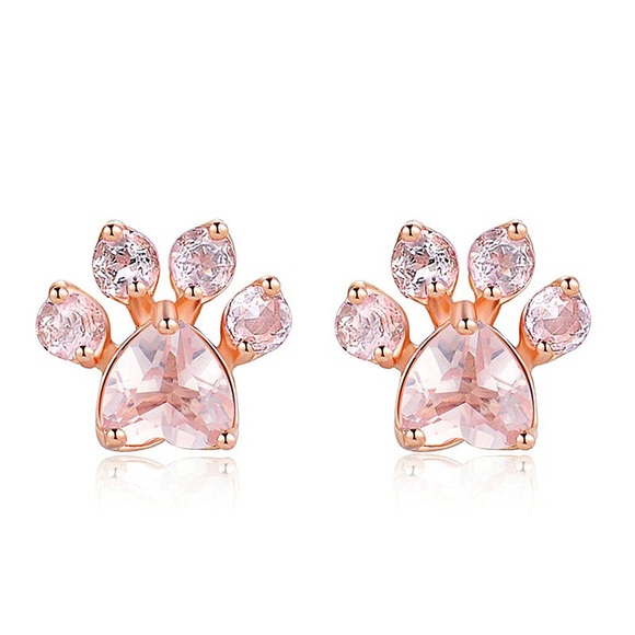 Pink Animal Paw Print Stud Earrings - Picture 3 of 4